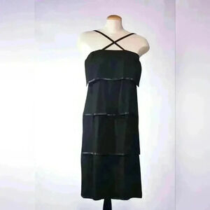 1970s SONIA RYKIEL Black Ruffled A-Line Designer Dress Vintage 6US 10UK France